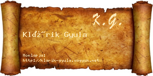 Klárik Gyula névjegykártya